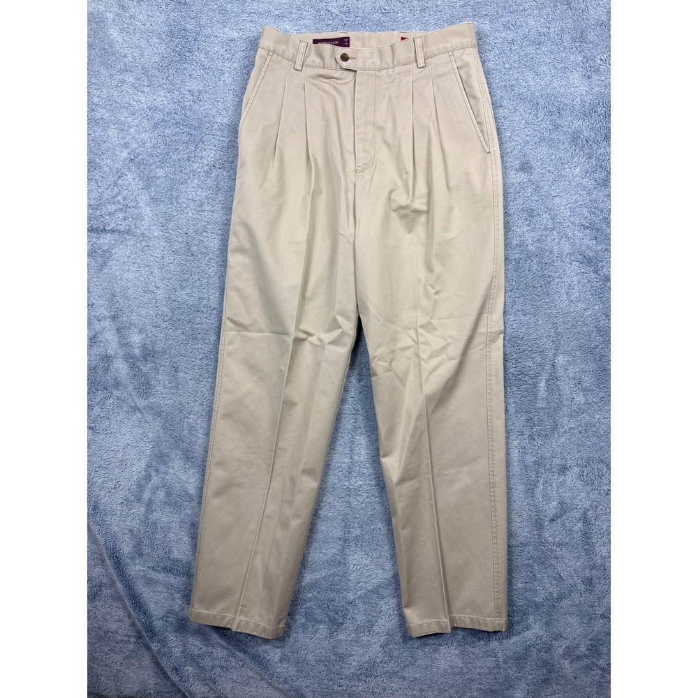 Nordstrom Mens 33x33 Beige Pleated Chino Pants Smartcare Cotton Trousers Khaki
